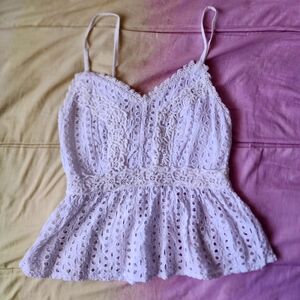 White V Neck Eyelet Japna Tank/Top